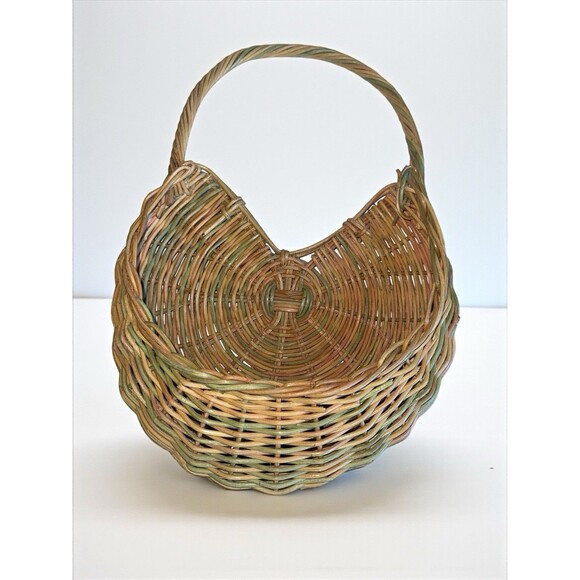 Vintage Hanging Wicker Flower Basket Handwoven Boho Cottagecore Plant Holder - Picture 5 of 14